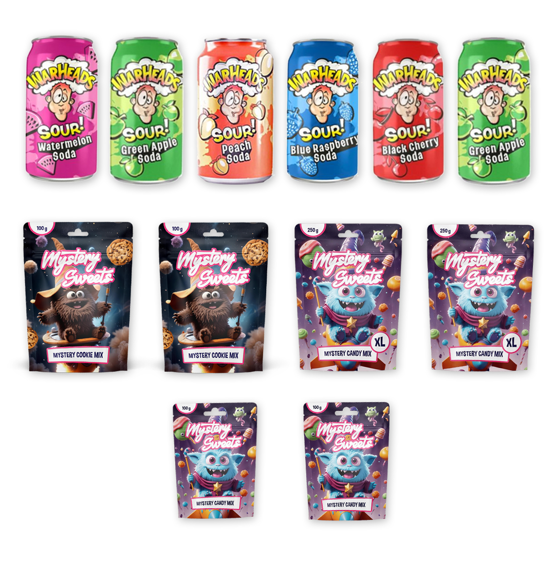 Mystery Sweets SOUR BOX - 6 blikken Warheads, 6 zakken Mystery Sweets